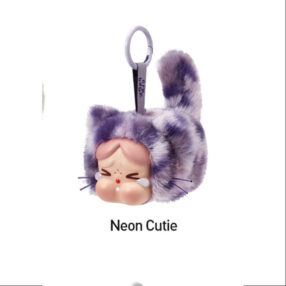 Plush keychain with purple and gray striped design on a white background, labeled 'Neon Cutie'. Cry Baby Wild but Cutie plush pendant blind box – Neon Cutie variant