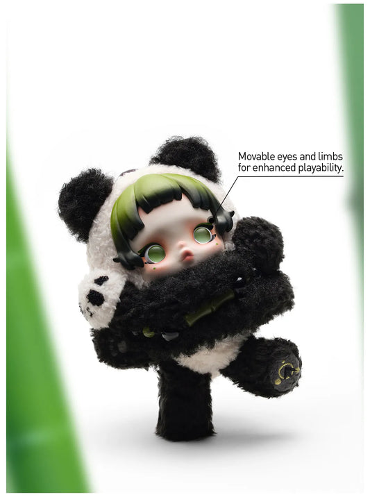  POPMART SKULLPANDA Lazy Panda Plush Doll Pendant Kuwait with green hair and movable eyes and limbs on a white background.