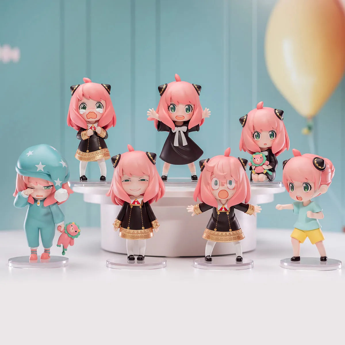 anime-style figurines with pink hair on a white stand, POPMART Spy × Family Anya's Daily Life Series Figures Spy Blind Box kuwait