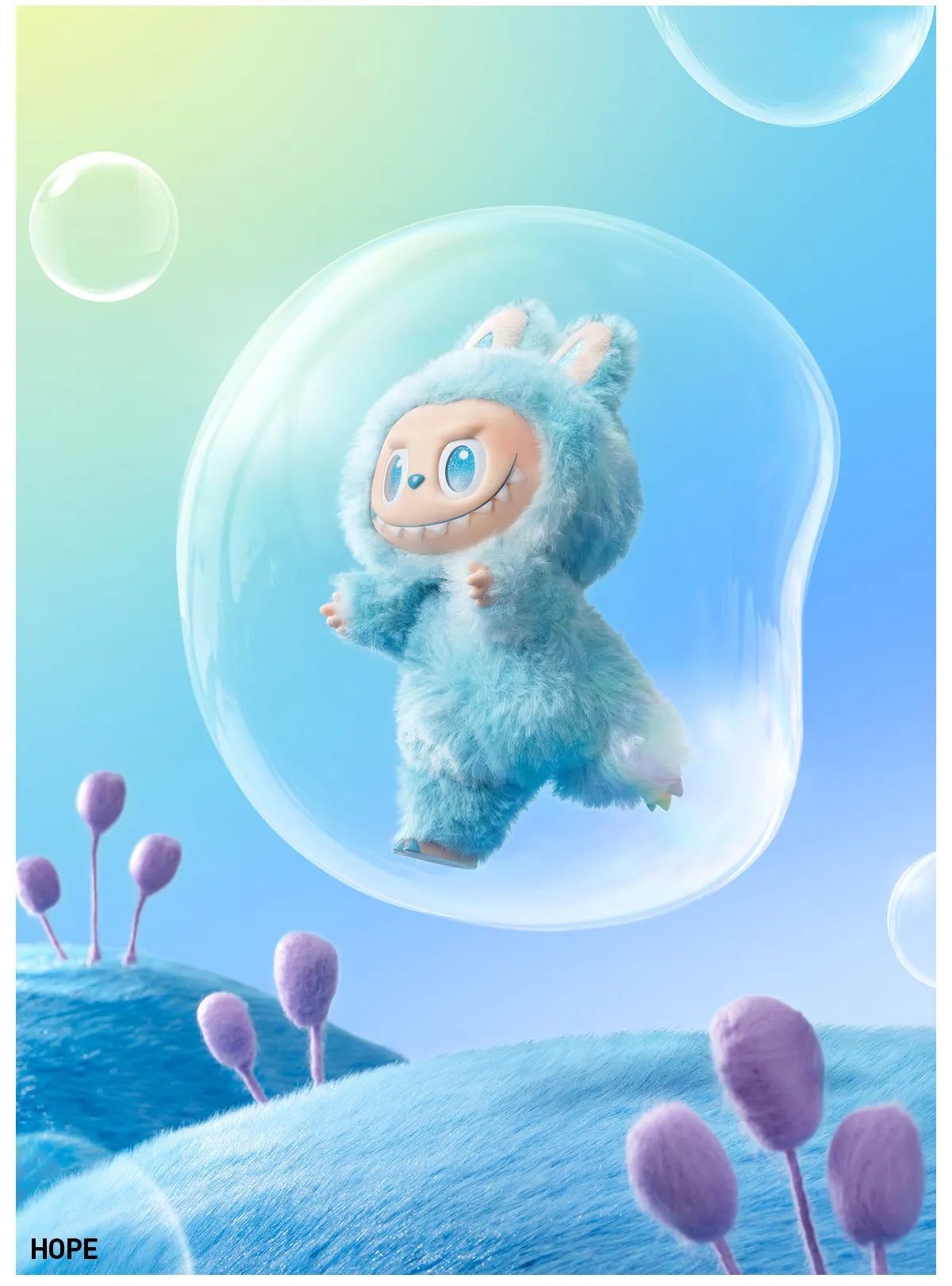 Labubu Big Into Energy plush keychain blind box – (hope )blue - artwork scene in a bubble