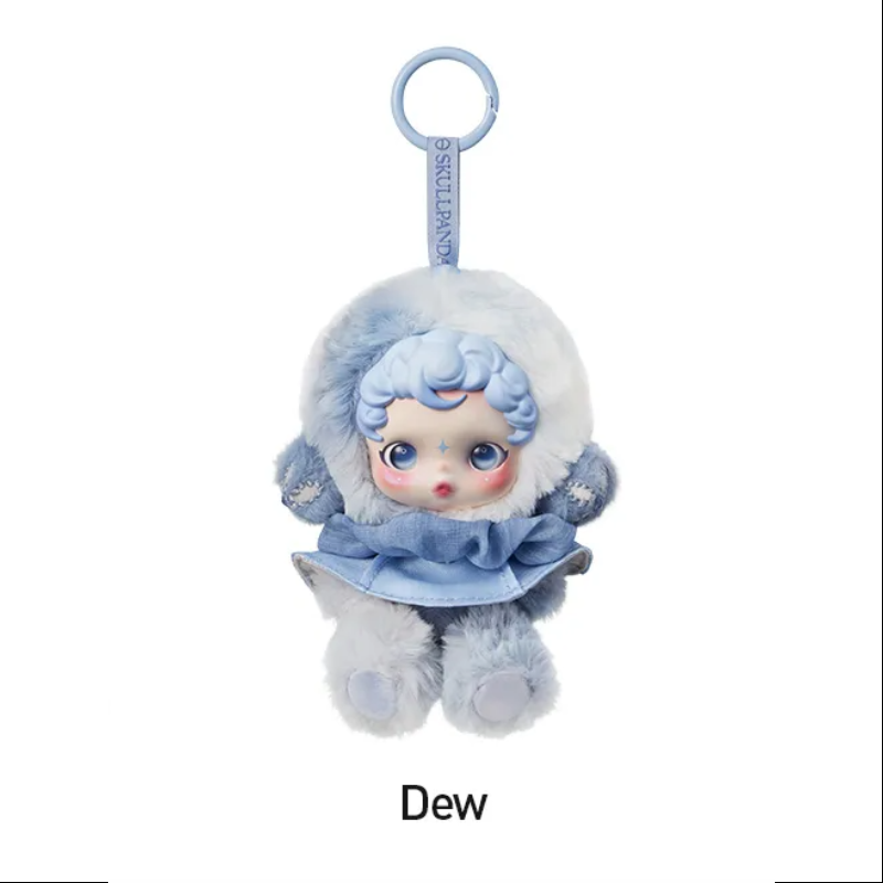 Plush toy with a character wearing a blue outfit and white hat on a white background, POPMART POP MART SKULLPANDA L’impressionnisme Series Plush blind box — Dew (blue) — Kuwait — سكل باندا امبريشينزم - بوب مارت