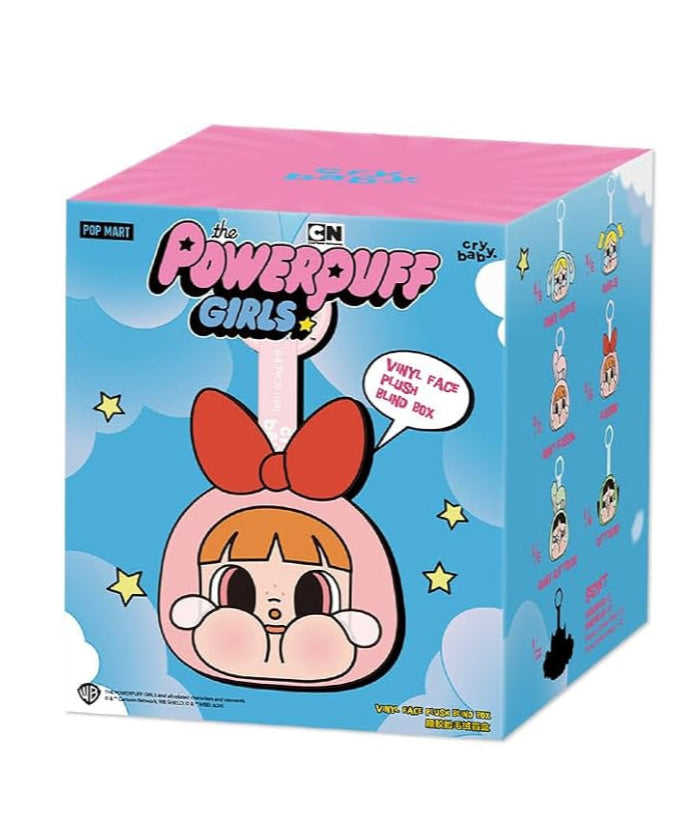 Powerpuff Girls toy packaging with character illustration on a blue and pink box POP MART Crybaby × Powerpuff Girls Series-Vinyl Face Plush Blind Box, 6PCs Crybaby Blind Box Figures, Random Design Action Figures Collectible Toys Home Decorations Holiday Birthday Gifts for and Boys —random designs  — Kuwait — كراي بيبي بوب مارت باور بف جيرلز فتيات القوة with box